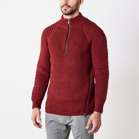 Quarter Zip Ribbed Sweater // Burgundy (M)