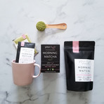 Adaptogenic Morning Matcha Latte Blend + On-the-go Adaptogenic Morning Matcha Latte Single-Serving Sachets Box Bundle