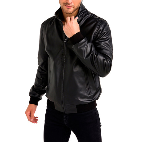 Arthur Reversible Leather Jacket // Black + Khaki (Small)