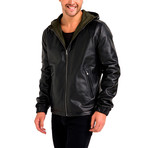 Remi Reversible Leather Jacket // Black + Khaki Green (X-Large)