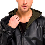 Remi Reversible Leather Jacket // Black + Khaki Green (Large)