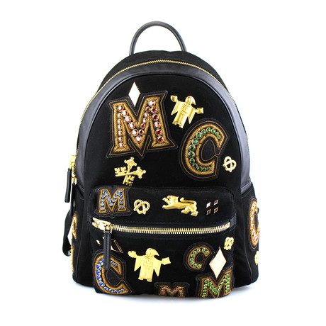 MCM // Suede Leather Crown Jewel Small Backpack // Black