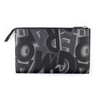 Salvatore Ferragamo // Printed Leather Pouch Clutch // Black + Gray