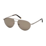 Mont Blanc // Men's MB714S-14L Aviator Sunglasses // Shiny Light Ruthenium + Brown