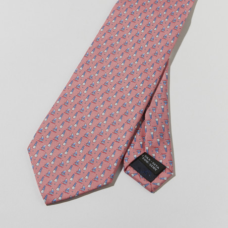 Boat And Light House Print Tie // Pink