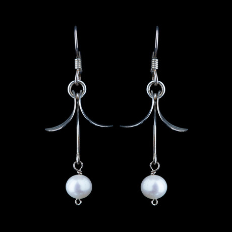Beautiful Brushed Silver Earrings with Akoya Pearls