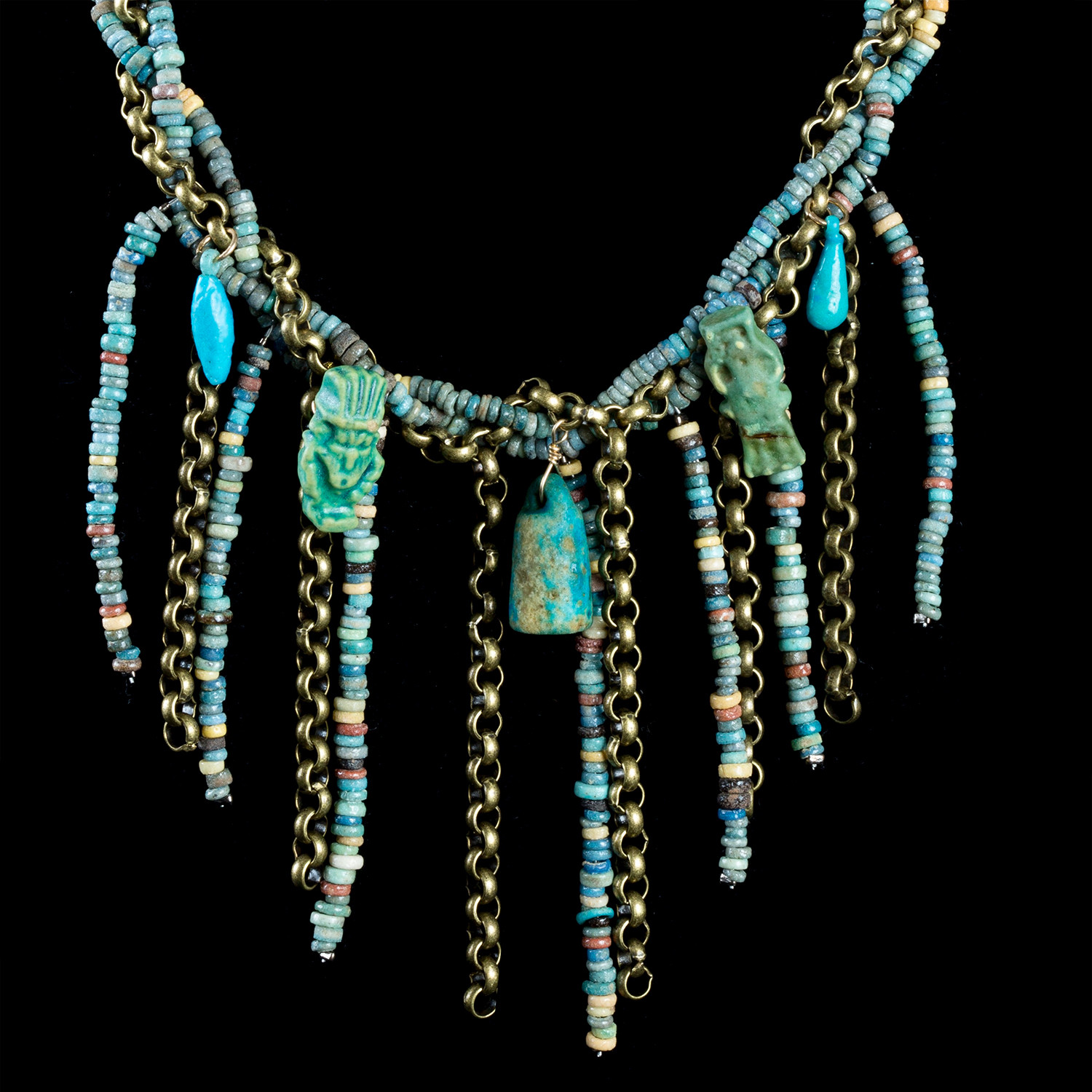 Egyptian Beads and Brass Necklace + Earrings // Egypt, Late Period Ca ...