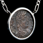 Roman Emperor Valentinian the Great // Authentic Bronze Coin Silver Necklace // Roman Empire // 364-375 CE