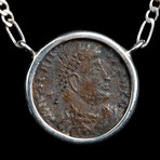 Roman Emperor Valentinian the Great // Authentic Bronze Coin Silver Necklace // Roman Empire // 364-375 CE