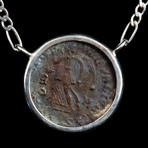 Roman Emperor Valentinian the Great // Authentic Bronze Coin Silver Necklace // Roman Empire // 364-375 CE