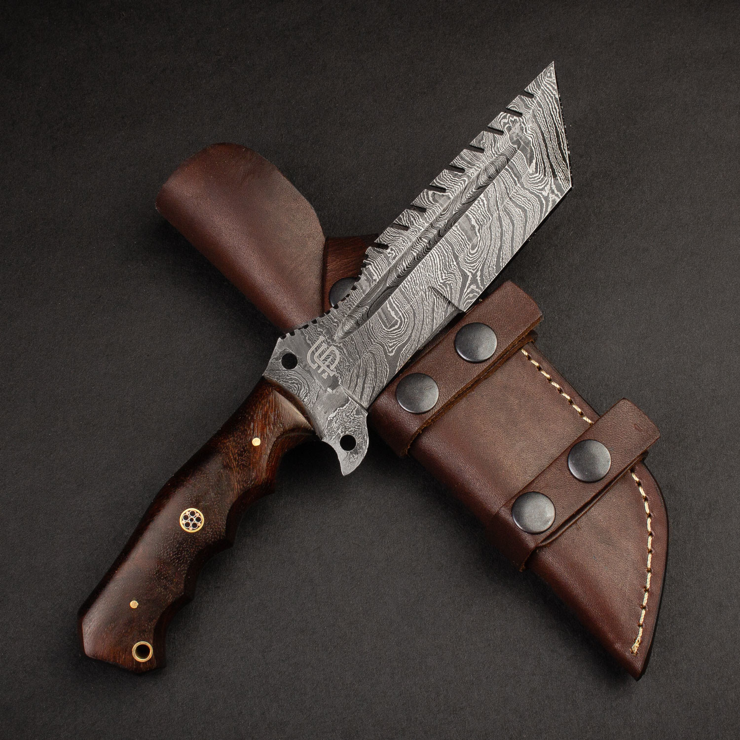 Kimura Handmade Damascus Steel Warrior Tanto Knife // Wood Handle