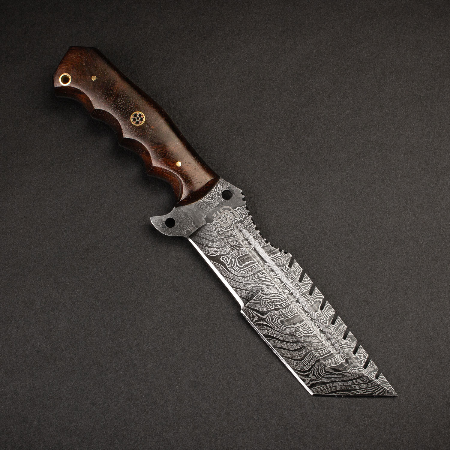 Kimura Handmade Damascus Steel Warrior Tanto Knife // Wood Handle