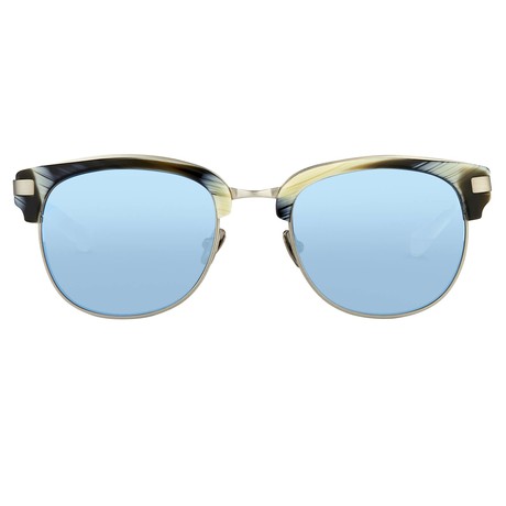 KVA76C4SUN // Unisex Sunglasses // Horn + Brushed Silver + Blue Mirror