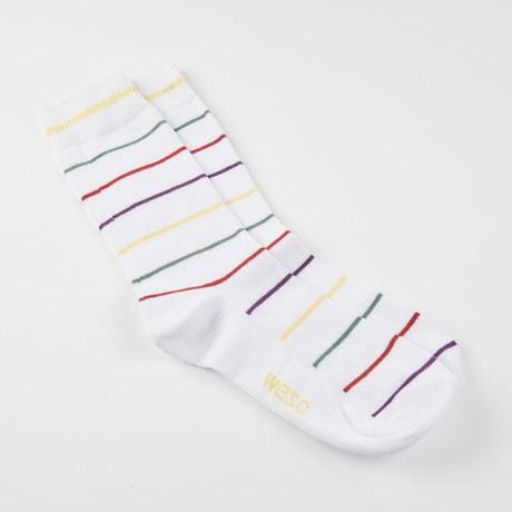 Kennedy Multi Stripe Crew Sock // White (S/M)