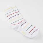Kennedy Multi Stripe Crew Sock // White (L-XL)