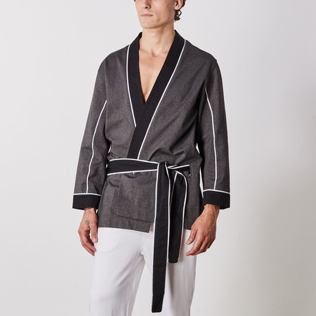 Haru Uneven Stripe Kimono Robe // Charcoal (M)