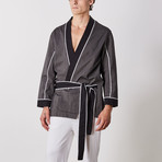 Haru Uneven Stripe Kimono Robe // Charcoal (XL)