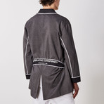 Haru Uneven Stripe Kimono Robe // Charcoal (M)
