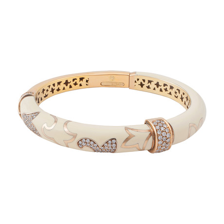 Nouvelle Bague Kenya 18k Rose Gold Diamond + White Enamel Bangle Bracelet