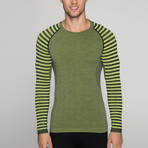 Long Sleeve Striped Base Layer Top // Green (M-L)