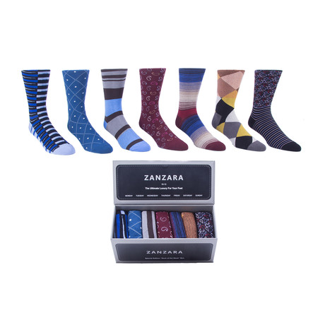 Sock Box // Blue + Gray + Burgundy // Set of 7