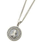 Circular Pendant Hands Necklace // 14K White Gold Plated