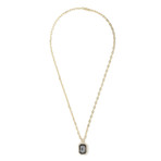 Emerald Cut Black Sapphire Necklace // 14K Gold Plating + Stainless Steel
