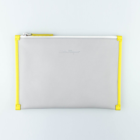 Salvatore Ferragamo // Small Leather Pouch Clutch // Gray + Yellow