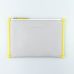 Salvatore Ferragamo // Small Leather Pouch Clutch // Gray + Yellow