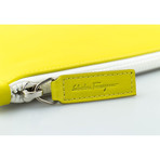 Salvatore Ferragamo // Small Leather Pouch Clutch // Gray + Yellow