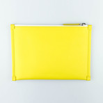 Salvatore Ferragamo // Small Leather Pouch Clutch // Gray + Yellow