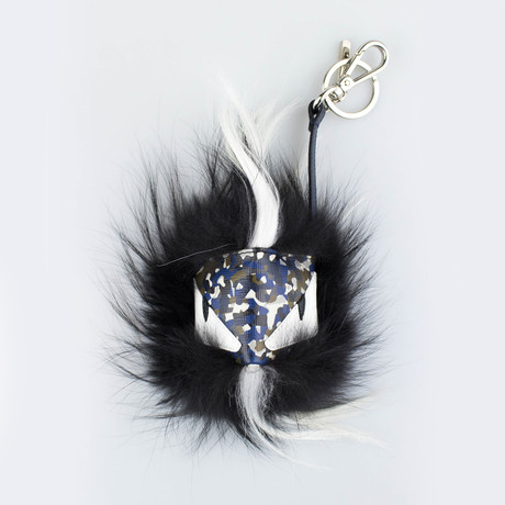 Fendi // Fur Cube Monster Charm Key Ring // Black + White