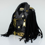 Moschino // Leather Mini Motorcycle Jacket Fringe Backpack Handbag // Black