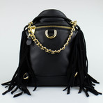 Moschino // Leather Mini Motorcycle Jacket Fringe Backpack Handbag // Black