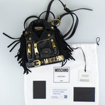 Moschino // Leather Mini Motorcycle Jacket Fringe Backpack Handbag // Black