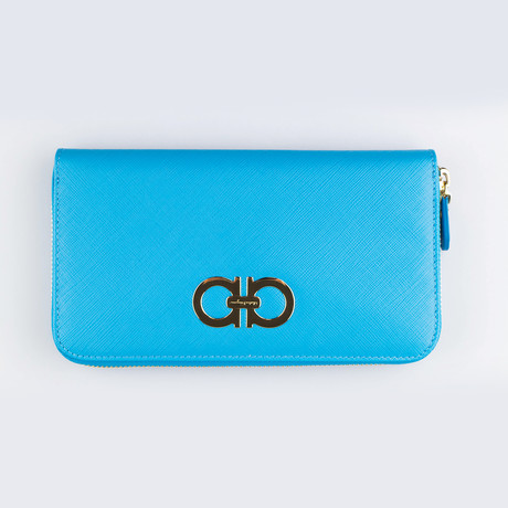 Salvatore Ferragamo // Cielo Leather Double Gancio Zip Wallet // Blue