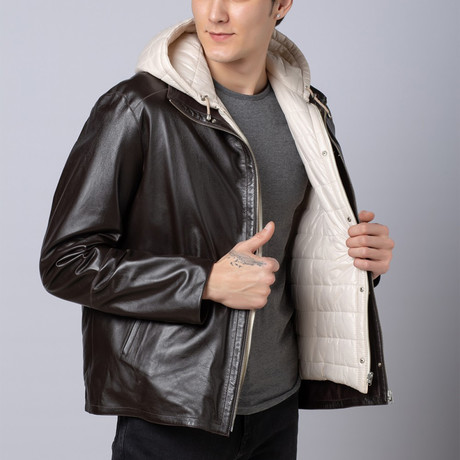 Kenzo Leather Jacket + Vest // Brown + White (Euro: 46)