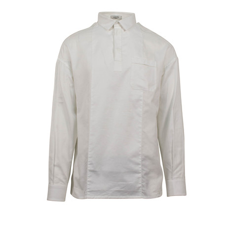 Textured Concealed Half Button-Up Shirt // White (US: 15R)