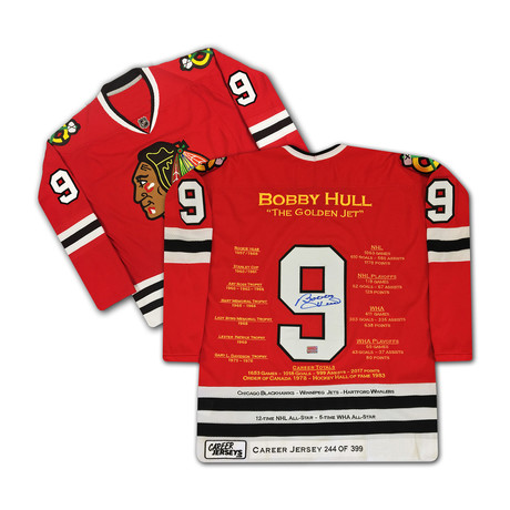 Bobby Hull Red Career Jersey // Autographed // LTD ED 399 // Chicago Blackhawks