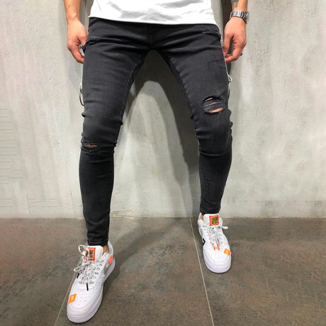 Jeans + Side Stripes I // Black, White (32WX32L)