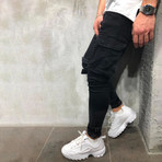 Distressed Cargo Jeans // Black (33WX33L)