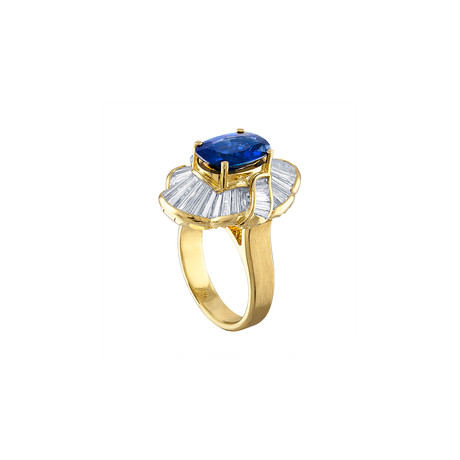 Estate 18k Yellow Gold Sapphire + Diamond Ring // Ring Size: 6.5