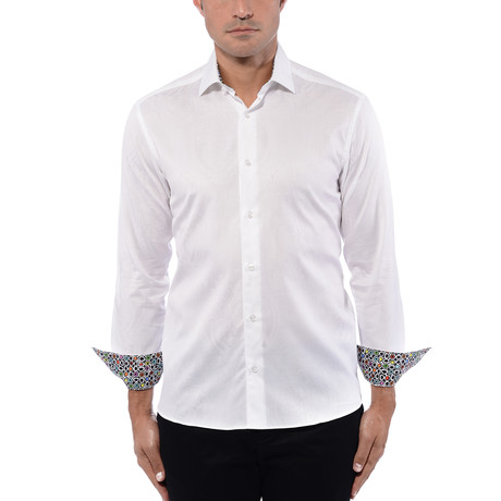 Paisley Jacquard Long Sleeve Shirt // White (S)
