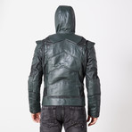 Green Arrow Hooded Leather Jacket // Green (S)
