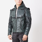 Green Arrow Hooded Leather Jacket // Green (S)