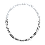 Pearl + Cuban Chain Link Choker Necklace (Silver)