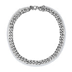 Double Layer Pearl + Curb Link Chain Necklace (Silver)