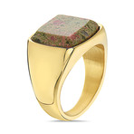 Square Green Stone Signet Ring // 15mm // Yellow (9)