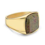 Square Green Stone Signet Ring // 15mm // Yellow (5)