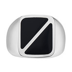 Black Onyx Square Signet Ring // Triangle Pattern // Silver (10)
